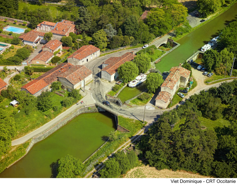 Ecluse de Négra vue du ciel - CRT Occitanie, Dominique Viet