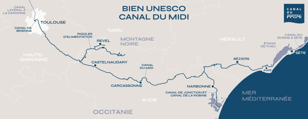 Carte canal du Midi UNESCO